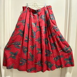 Vintage Preppy Dark Academia Novelty Birds Boho Artsy Pleated MIDI Skirt 12/14